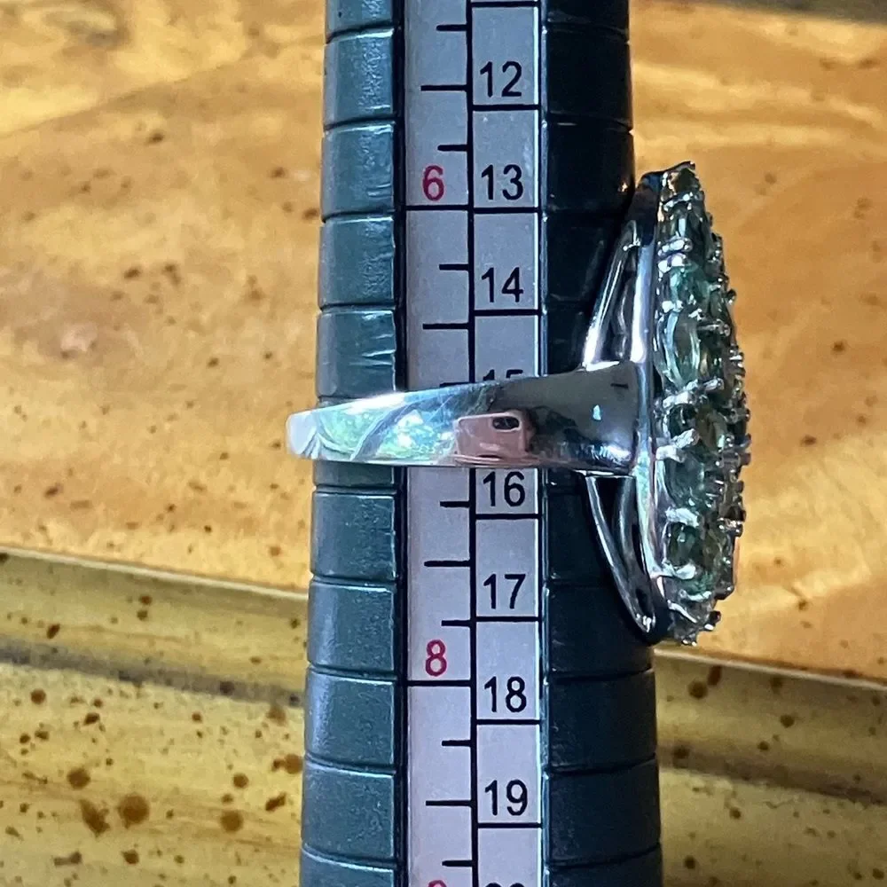 Natural Green Apatite Sterling Silver Cocktail Ring Size 7